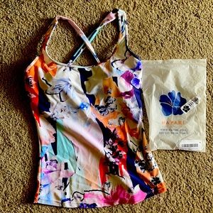 Hapari Fusion Tankini Top White Navy Tropical Floral M